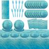61 Pcs Ocean Sea Birthday Party Decorations Waves Themed Tableware Includes Blue Plates Napkins Forks Tablecloth Undersea Supplies for Hawaiian Summer Pool Beach Parties Baby Shower Serves 20 Guests view 1