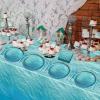 61 Pcs Ocean Sea Birthday Party Decorations Waves Themed Tableware Includes Blue Plates Napkins Forks Tablecloth Undersea Supplies for Hawaiian Summer Pool Beach Parties Baby Shower Serves 20 Guests view 4