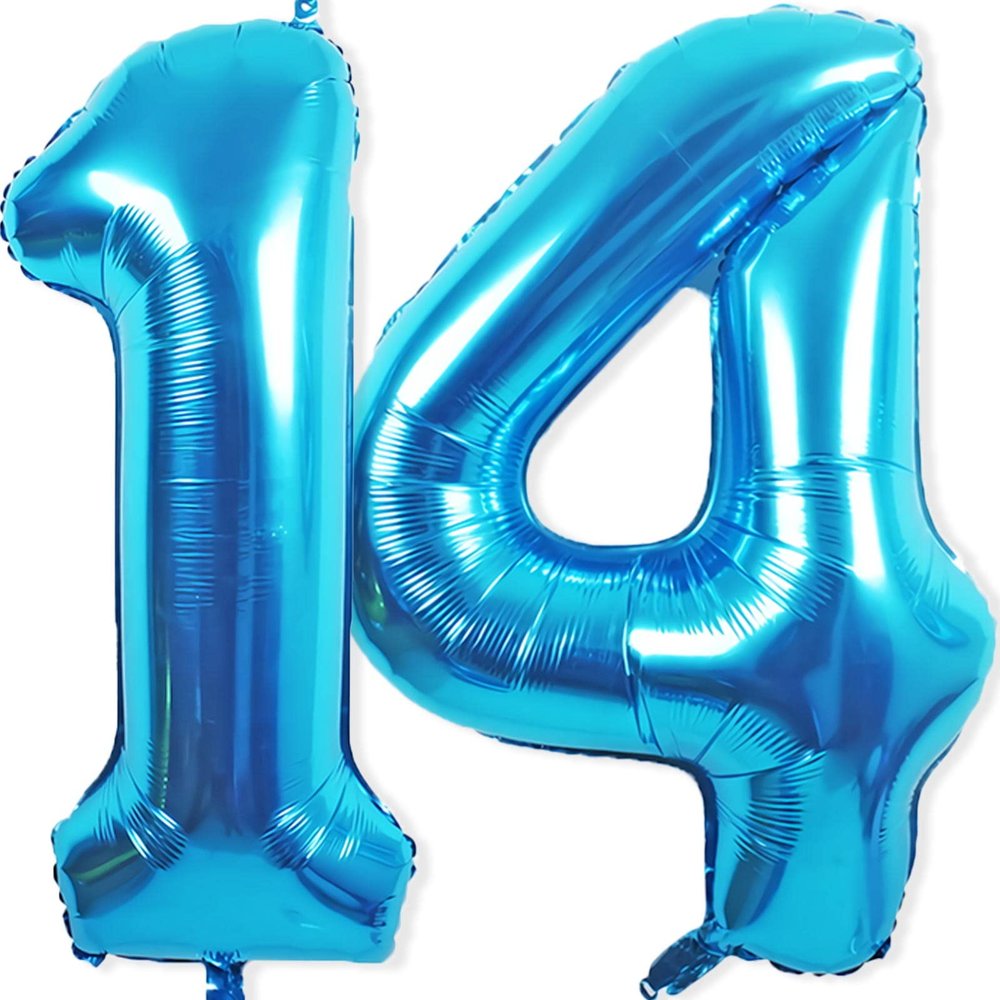 14 Balloon Number, 40 Inch Blue Foil Balloons Giant Jumbo Helium Number 14 or 41 Balloons for 14th 41th Birthday Decorations Anniversary Events Boys Girls Party Decorations (Blue)