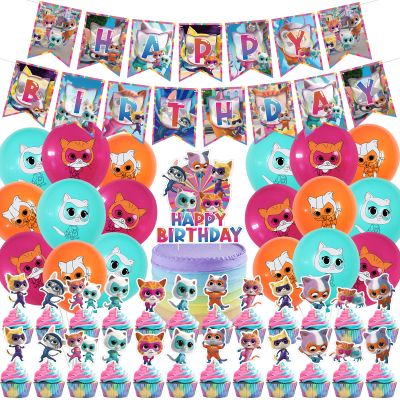 Super Cat Birthday Party Decorations, Super Cat Hero Includes Birthday Banner, Cake Topper, Cupcake Toppers, Balloons for Boys and Girls Party Decorations