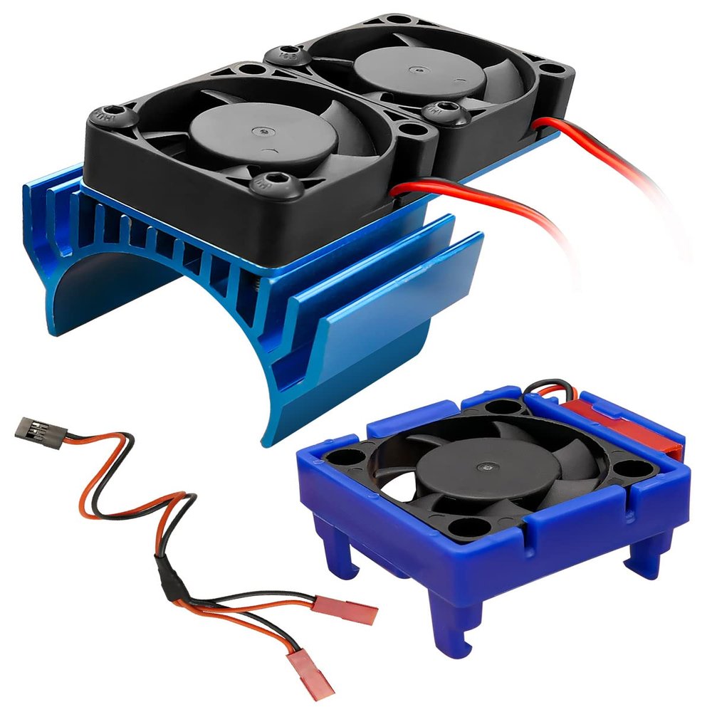 VXL-3s ESC Cooling Fan and Motor Dual Fan Set Compatible with Traxxas Slash 4x4 Stampede 4x4 Rustler 4x4 Hoss 44 Velineon VXL 3s Heat Sink, Blue