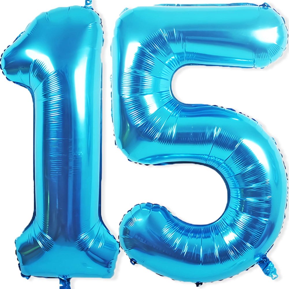 15 Balloon Number, 40 Inch Blue Foil Balloons Giant Jumbo Helium Number 15 or 51 Balloons for 15th 51th Birthday Decorations Anniversary Events Boys Girls Party Decorations (Blue)