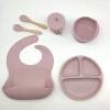 Baby led weaning, Silicone Baby Feeding Set Baby Bibs Suction Bowl Divided Plate Cup Self Feeding Spoons Baby and Toddler Dish Set. 6 Pieces, Suction Bowl and Plate. (Lotus Pink) view 1