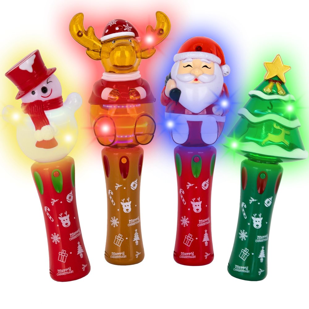 ArtCreativity Christmas Light Up Spinner Wands Set of 4 Festive Designs with Multicolored LEDs Fun Christmas Light Up Toys and Spinning Wands for Kids, Great Holiday Stocking Stuffers and Gifts
