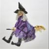 36" Animated Halloween Hanging Purple Witch Flying On Broom with Kicking Legs view 1