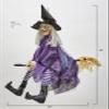 36" Animated Halloween Hanging Purple Witch Flying On Broom with Kicking Legs view 2