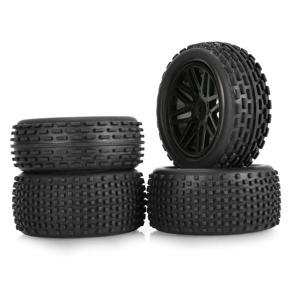 4 Pack Rubber Wheel Tires with Hub for Wltoys 1/10 1/12 1/14 Off-Road for Wltoys 104001 124018 124019 144001 for HSP Tamiya HPI Accessory Part
