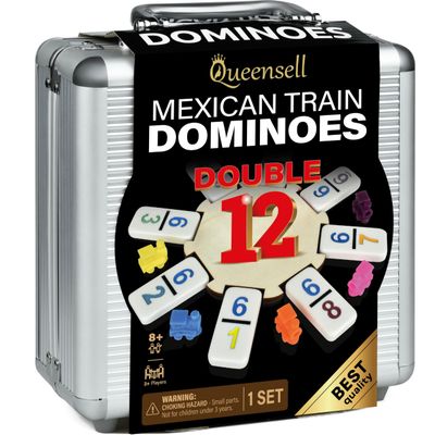 Queensell Mexican Train Dominoes Set with Numbers, Double 12 Dominoes Sets for Adults, Mexican Domino Train for Adults and Family - Domino Sets 91 Tiles with Aluminum Case