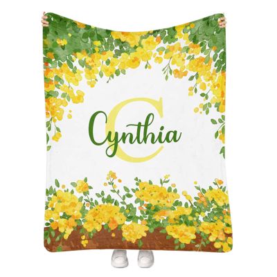 Artsadd Personalized Baby Blanket with Name Custom Baby Throw Blanket for Girls Customized Name Receiving Swaddle Floral Blanket for Infant Newborn Toddler Personalized Birthday 40"x50"