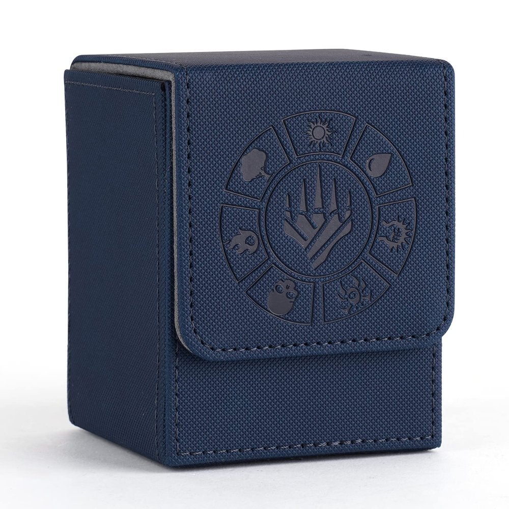 Arkeiliy Card Deck Box, 110+ Storage MTG Deck Box with 50 Pcs Card Sleeve, Collectible Trading Card Cases for Magic Commander and More (Blue)