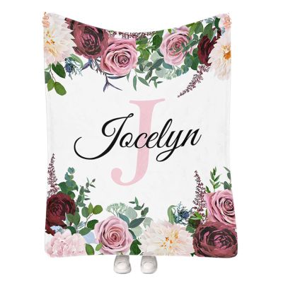 Artsadd Personalized Baby Blanket with Name Custom Baby Throw Blanket for Girls Customized Name Receiving Swaddle Floral Blanket for Infant Newborn Toddler Personalized Birthday 50"x60"