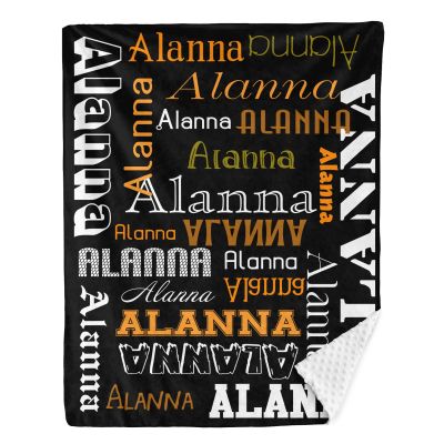 Personalized Name Text -Black Baby Blanket for Boy Girls,Soft Minky Blanket Layer Dotted Backing Newborn Naps 50X60 in