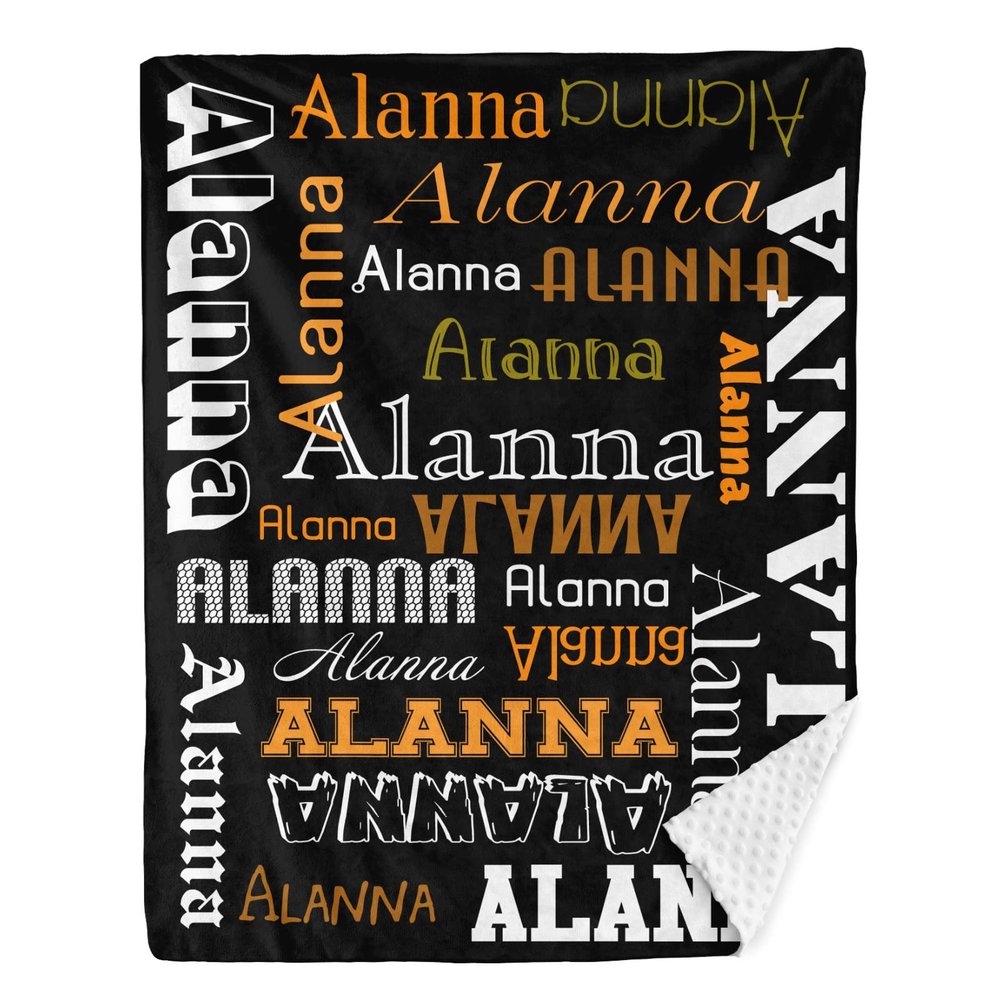 Personalized Name Text -Black Baby Blanket for Boy Girls,Soft Minky Blanket Layer Dotted Backing Newborn Naps 50X60 in