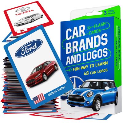 Car Brands and Logos - Flash Cards for Kids Ages 4-8, Flash Cards for Toddlers 2-4 Years - Ideal Small Gift for Boy
