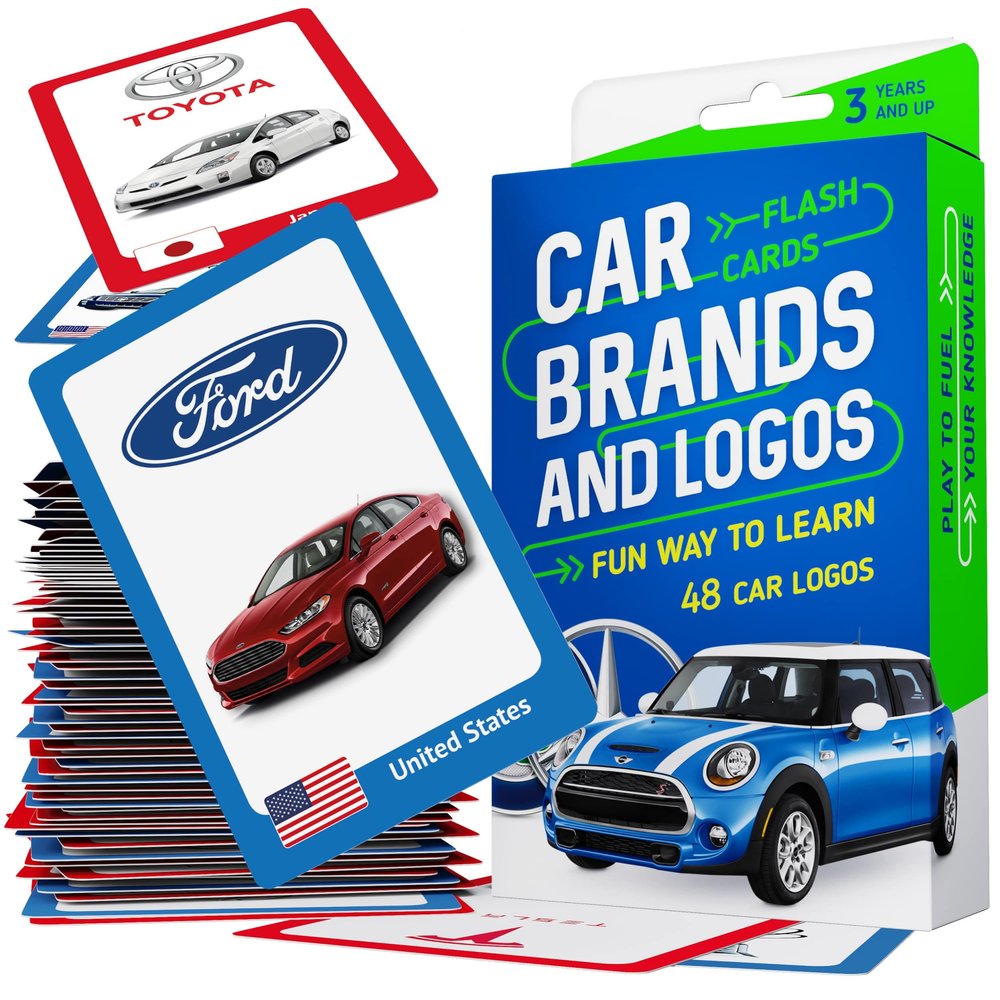 Car Brands and Logos - Flash Cards for Kids Ages 4-8, Flash Cards for Toddlers 2-4 Years - Ideal Small Gift for Boy