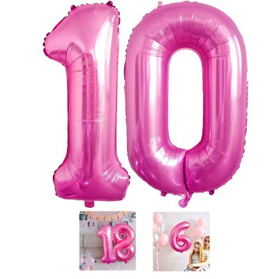 10 Number Balloon Pink 40 inch Big Foil Mylar 10th Balloons for 10 Year Old Boy Girl Birthday Party Decorations Wedding Anniversary Events Supplies
