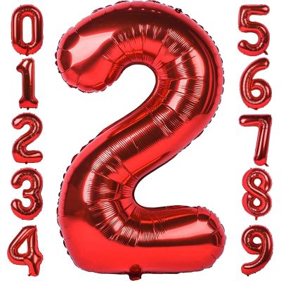 2 Number Balloon Red 40 inch Big Foil Mylar 2nd Balloons for 2 Year Old Boy Girl Birthday Party Decorations Wedding Anniversary Events Supplies