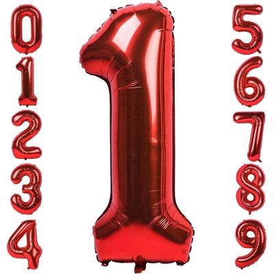 1 Number Balloon Red 40 inch Big Foil Mylar 1st Balloons for 1 Year Old Boy Girl Birthday Party Decorations Wedding Anniversary Events Supplies