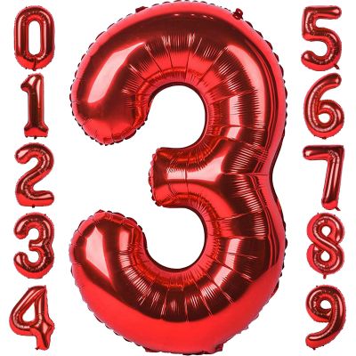 3 Number Balloon Red 40 inch Big Foil Mylar 3rd Balloons for 3 Year Old Boy Girl Birthday Party Decorations Wedding Anniversary Events Supplies