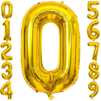 0 Number Balloon Gold 40 inch Big Foil Mylar 0th Balloons for 0 Year Old Boy Girl Birthday Party Decorations Wedding Anniversary Events Supplies
