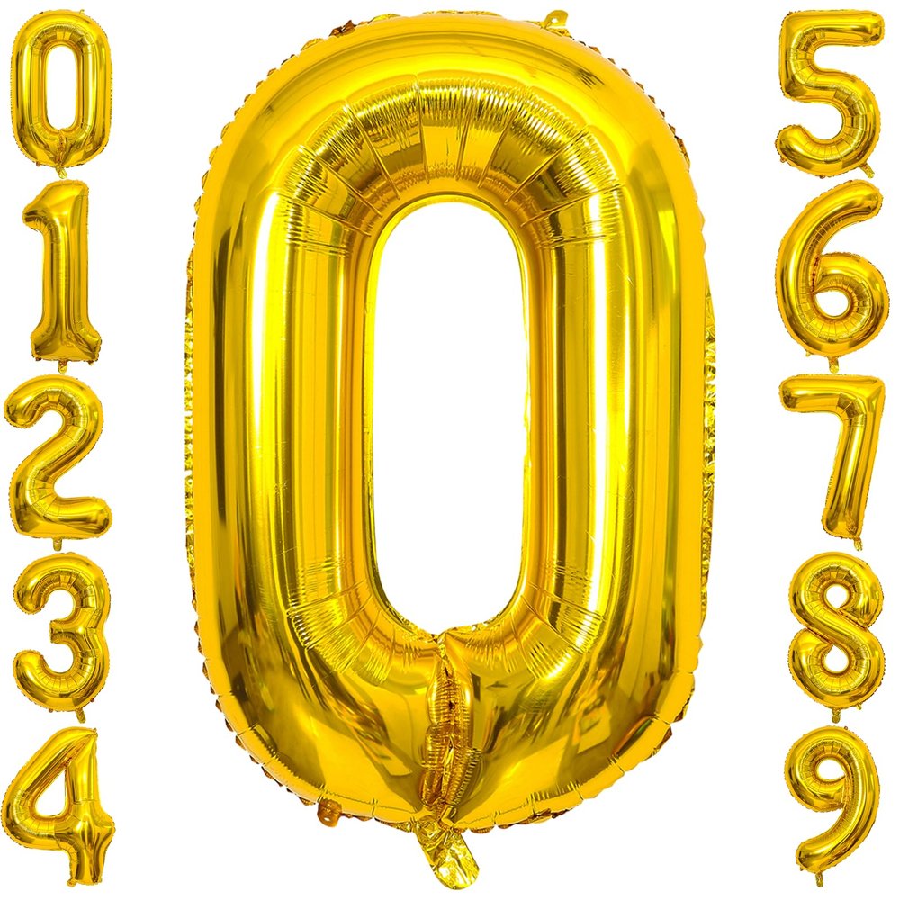 0 Number Balloon Gold 40 inch Big Foil Mylar 0th Balloons for 0 Year Old Boy Girl Birthday Party Decorations Wedding Anniversary Events Supplies