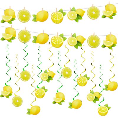 Lewtemi 22 Pcs Lemon Party Decorations Include 2 Lemon Banner 20 Hanging Lemons Swirls Citrus Lemonade Decorations for Summer Theme Birthday Party Baby Shower Decoration Photo Props