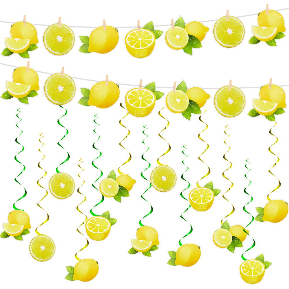 Lewtemi 22 Pcs Lemon Party Decorations Include 2 Lemon Banner 20 Hanging Lemons Swirls Citrus Lemonade Decorations for Summer Theme Birthday Party Baby Shower Decoration Photo Props