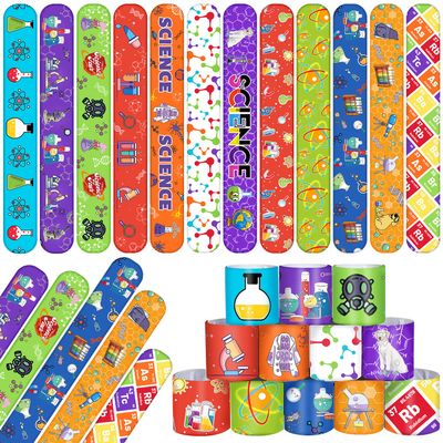 48PCS Science Party Favors Slap Bracelets Science Party Decorations Supplies, Chemistry, Biology, Physics Classroom Reward for School Teachers Students Science Experiment Laboratory Lab Week Gifts