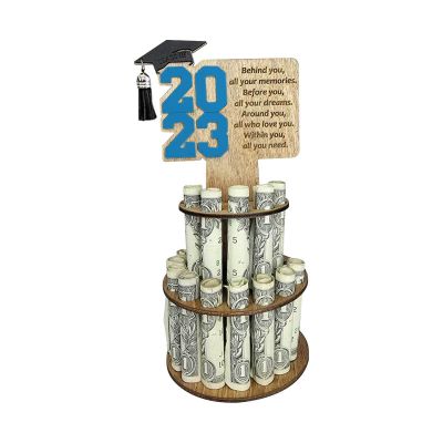 2023 Graduation Gift, Graduation Money Cake, DIY Double-Layer Cash Holders w/ 25 Holes, Money Holder for Party Wooden Money Holder, Perfect Money Saving Binder & Giant Greeting Card. (blue)