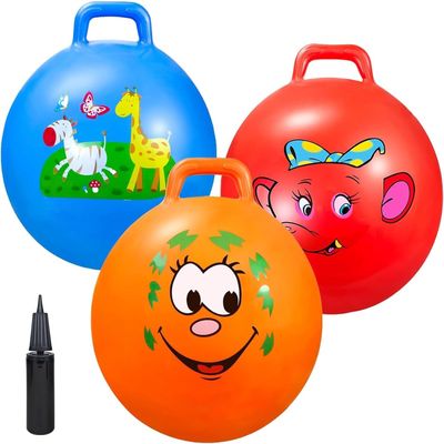 Ynanimery Bouncy Balls with Handle for Kids, Ride On Toys Balls for Kids 3 4-8, 3 Pack Hopper Ball 18 Inch Size with Air Pump for Kid Jumping Sports Ride Games Balance Exercise Indoor Outdoor Fun Toy