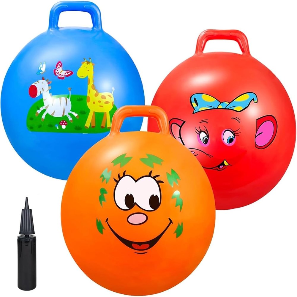 Ynanimery Bouncy Balls with Handle for Kids, Ride On Toys Balls for Kids 3 4-8, 3 Pack Hopper Ball 18 Inch Size with Air Pump for Kid Jumping Sports Ride Games Balance Exercise Indoor Outdoor Fun Toy