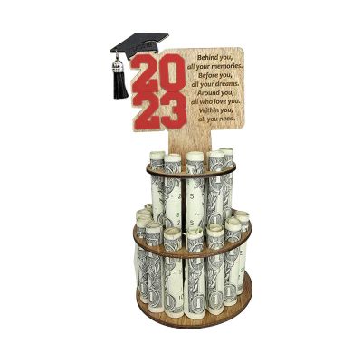 2023 Graduation Gift, Graduation Money Cake, DIY Double-Layer Cash Holders w/ 25 Holes, Money Holder for Party Wooden Money Holder, Perfect Money Saving Binder & Giant Greeting Card. (red)