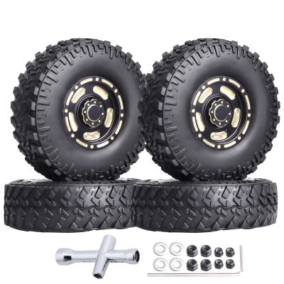 HobbyPark Brass 1.0 Beadlock Wheels & Tires for 1/18 TRX4M Upgrades Parts 1/18 SCX24 1/24 RC Crawler Replacement, Set of 4 (Type E)