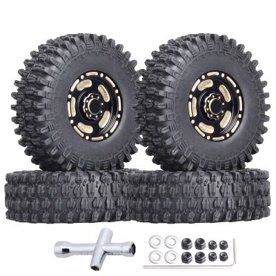 HobbyPark Brass 1.0 Beadlock Wheels & Tires for 1/18 TRX4M Upgrades Parts 1/18 SCX24 1/24 RC Crawler Replacement, Set of 4 (Type A)