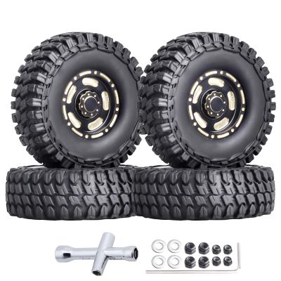 HobbyPark Brass 1.0 Beadlock Wheels & Tires for 1/18 TRX4M Upgrades Parts 1/18 SCX24 1/24 RC Crawler Replacement, Set of 4 (Type D)
