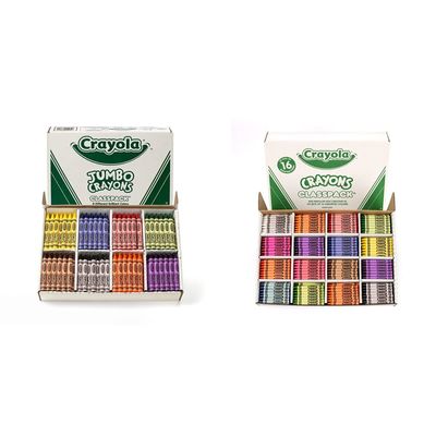 Crayola Jumbo Crayons Classpack (200 Count) and Crayola Crayon Classpack (800 Count, 16 Colors)