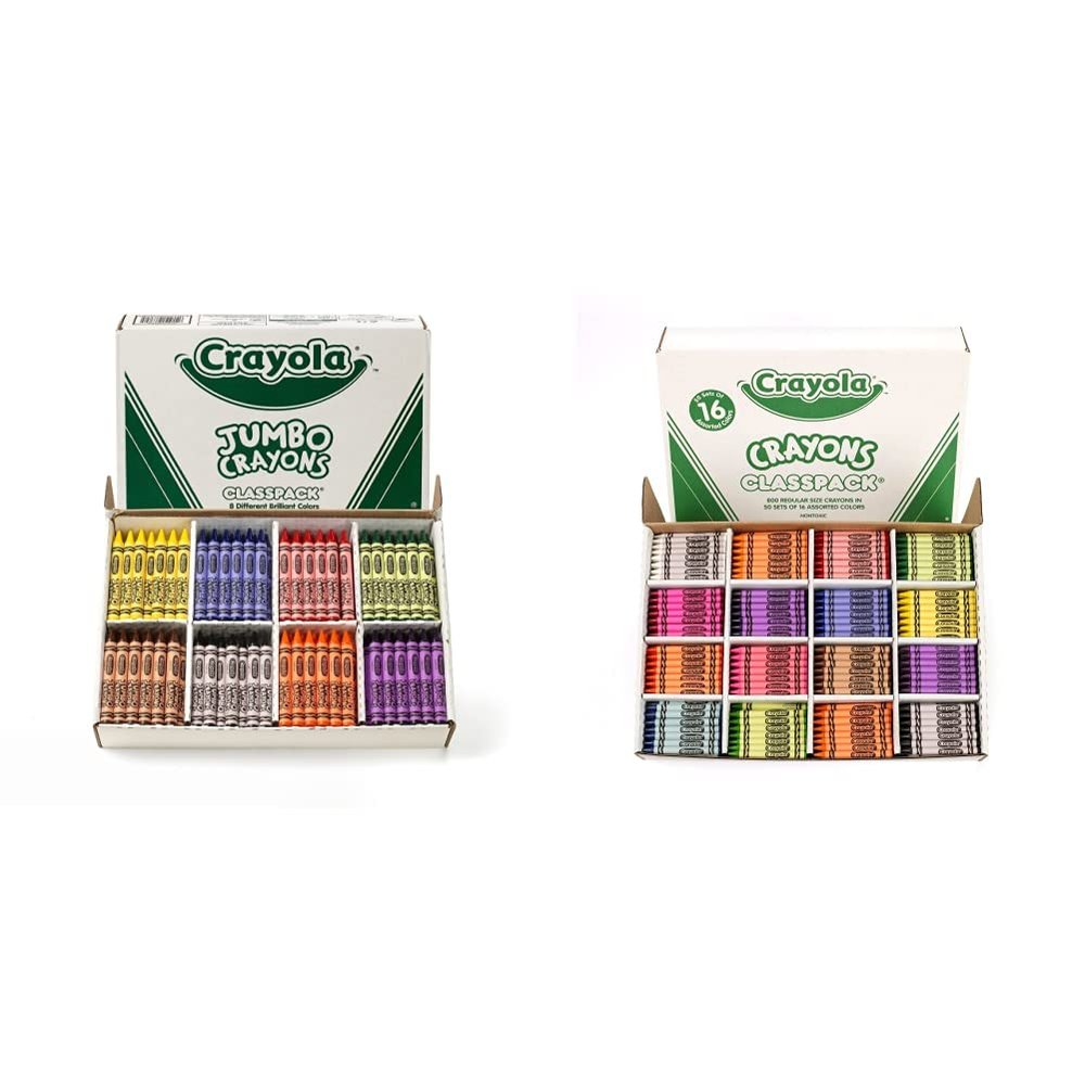 Crayola Jumbo Crayons Classpack (200 Count) and Crayola Crayon Classpack (800 Count, 16 Colors)