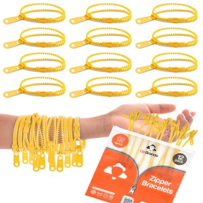 UpBrands 12-Pack Yellow 7-Inch Zipper Bracelets  Fidget Party Favors for Kids, Bulk Sensory Toys for Anxiety, and Stylish Accessories for Friendship and Kindness Celebrations