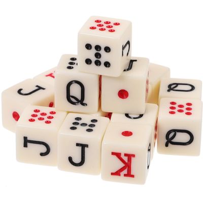 15Pcs 6-Sided Spanish Poker Dice, Acrylic Letter for Card Games, Portable Game Props for Poker and Liar, 0.59 Inch Color Dice Set for Family Entertainment