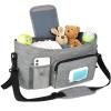 Accmor Universal Stroller Organizer with Insulated Cup Holder, Stroller Caddy Bag Accessories, Stroller Cup Holder Organizer for Uppababy Baby Jogger Britax Stroller, Grey view 2