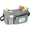 Accmor Universal Stroller Organizer with Insulated Cup Holder, Stroller Caddy Bag Accessories, Stroller Cup Holder Organizer for Uppababy Baby Jogger Britax Stroller, Grey view 3