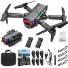 Drones with Camera for Adults 4k HD FPV, Foldable Remote Control Drone, Quadcopter Toys Gifts for Boys Girls with Altitude Hold Headless Mode and Led Flash Bar, One Key Start Speed Adjustment, 3D Flips (2xBattery) view 1