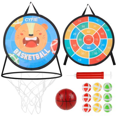2 in 1 Basketball Hoop and Dart BoardDouble Sided 14" Dart BoardBasketball Hoop for Kid Toddlers, Sports & Outdoor Games ToysBirthday Gift Toys for 3 4 5 6 7 8 9 10 Years Old Boys Girls Kids Party