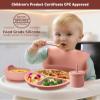 ECLIP Silicone Baby Feeding Set, 10 Pcs Baby Eating Essentials with Suction Bowl Divided Plate Adjustable Bib Soft Spoon Fork Snack Cup with Lid Drinking Cup, Utensil (Brick Red) view 2