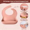 ECLIP Silicone Baby Feeding Set, 10 Pcs Baby Eating Essentials with Suction Bowl Divided Plate Adjustable Bib Soft Spoon Fork Snack Cup with Lid Drinking Cup, Utensil (Brick Red) view 4