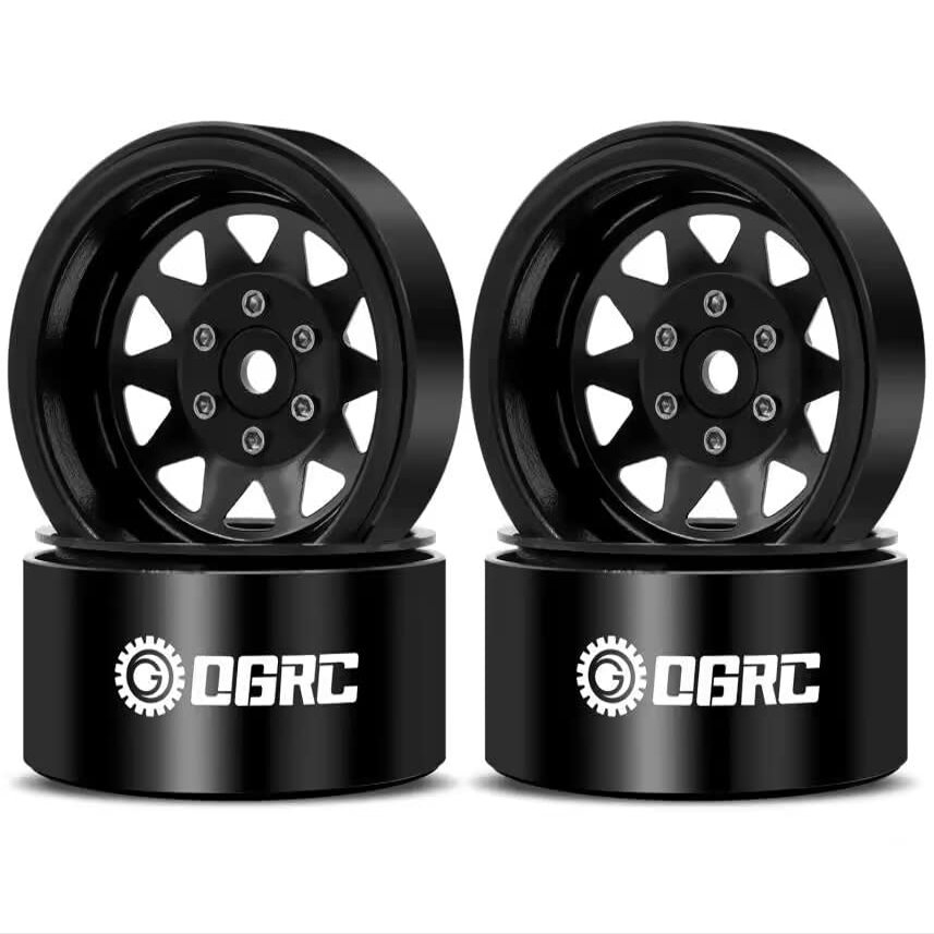 OGRC 4PCS Aluminum 1.9 Inch Beadlock Wheels Negative Offset Wheel Rims for TRX4 TRX6 SCX10 I II III 90046 AXI03007 Redcat GEN7 GEN8 RC4WD D90 1/10 RC Crawler - 12mm Hex (Black)