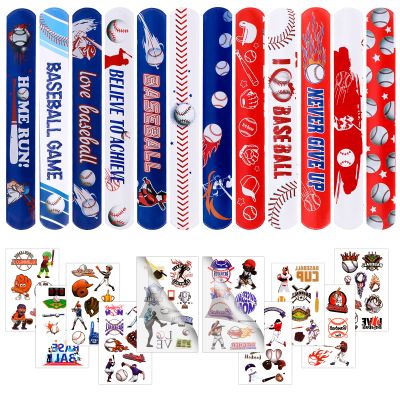DoYoDoYa 40Pcs Baseball Slap Bracelets Party Favors with Baseball Tattoo Birthday Gifts Baseball Party Decorations Snap Band for Kids Boys
