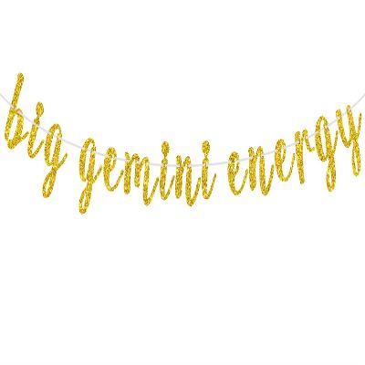 Big Gemini Energy Banner, Happy Birthday Gemini Bunting Sign, 12 Constellation Zodiac Theme Birthday Party Decorations Supplies for Boy and Girl, Gold Glitter