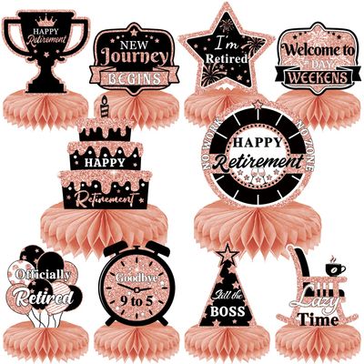 10PCS Retirement Party DecorationsHoneycomb Centerpieces Rose Gold Retirement Table Decorations for Party Supplies Women