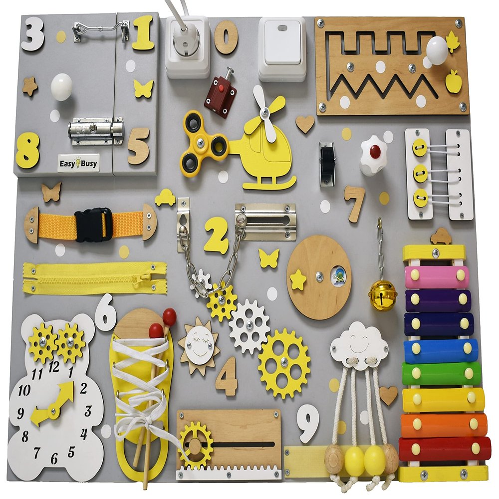 1, 2, 3 Year Old Girl Boy Gift, Toddler Busy Board, Montessori toys, Sensory boards, Fidget toy busyboard for one year old